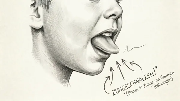 Illustration: Zunge vollständig am Gaumen ansaugen und schnalzen